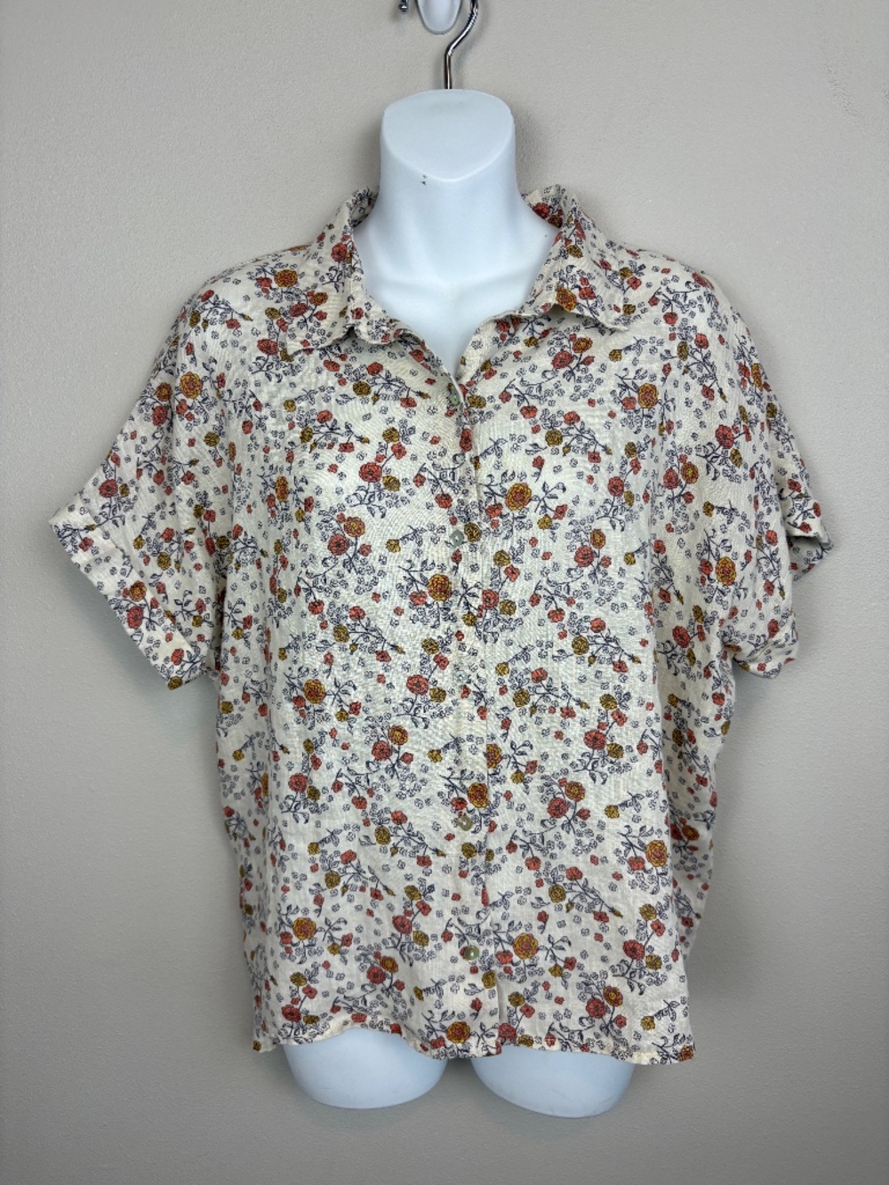 Rachel Zoe Linen Floral Button Down Top - Size Large